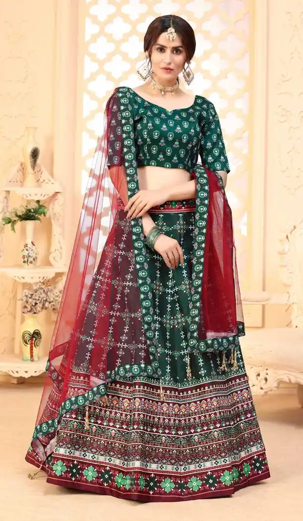 Green Color Art Silk Digital Printed work Party Wear Lehenga Choli -9952116572