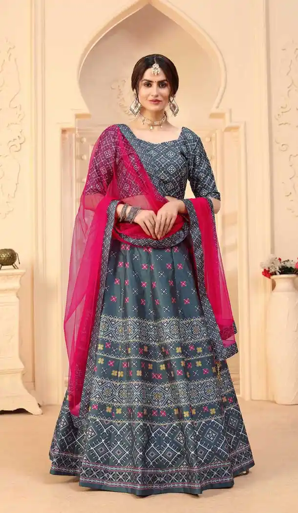 Grey Color Art Silk Digital Printed work Party Wear Lehenga Choli -9952116573