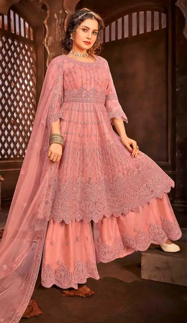Peach Color Net Heavy Designer Bridal Pakistani Salwar Suit -9964116653