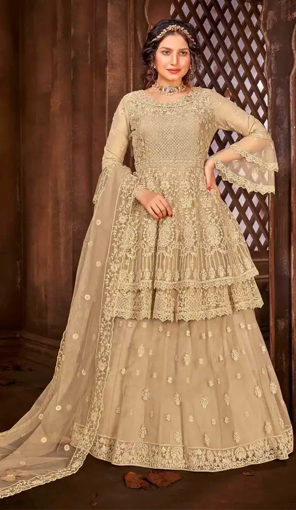 Beige Color Net Heavy Designer Bridal Pakistani Salwar Suit -9964116654