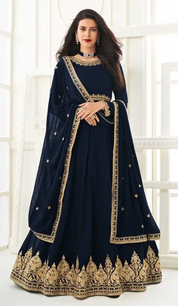 Navy Blue Color Net Heavy Designer Bridal Pakistani Salwar Suit -9965116658
