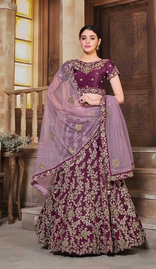 Wine Color Silk Designer Bridal Wedding Wear Lehenga Choli For Women -9968116673