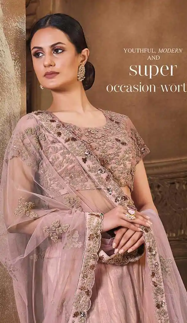 Baby Pink Color Net Designer Bridal Wedding Wear Lehenga Choli For Women -9968116674