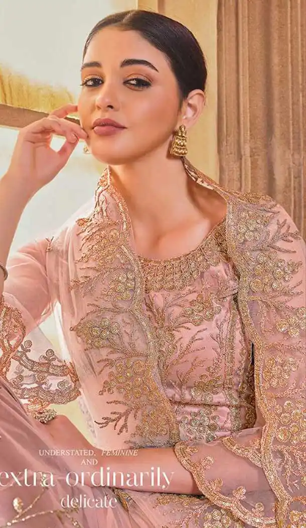 Peach Color Net Designer Bridal Wedding Wear Lehenga Choli For Women -9968116676