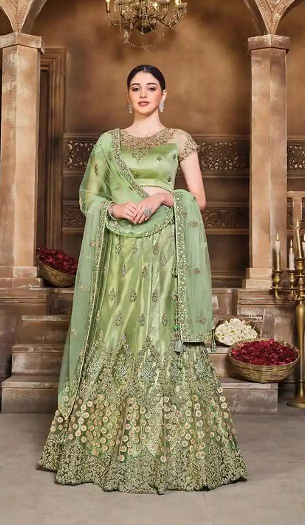 Green Color Net Designer Bridal Wedding Wear Lehenga Choli For Women -9968116677