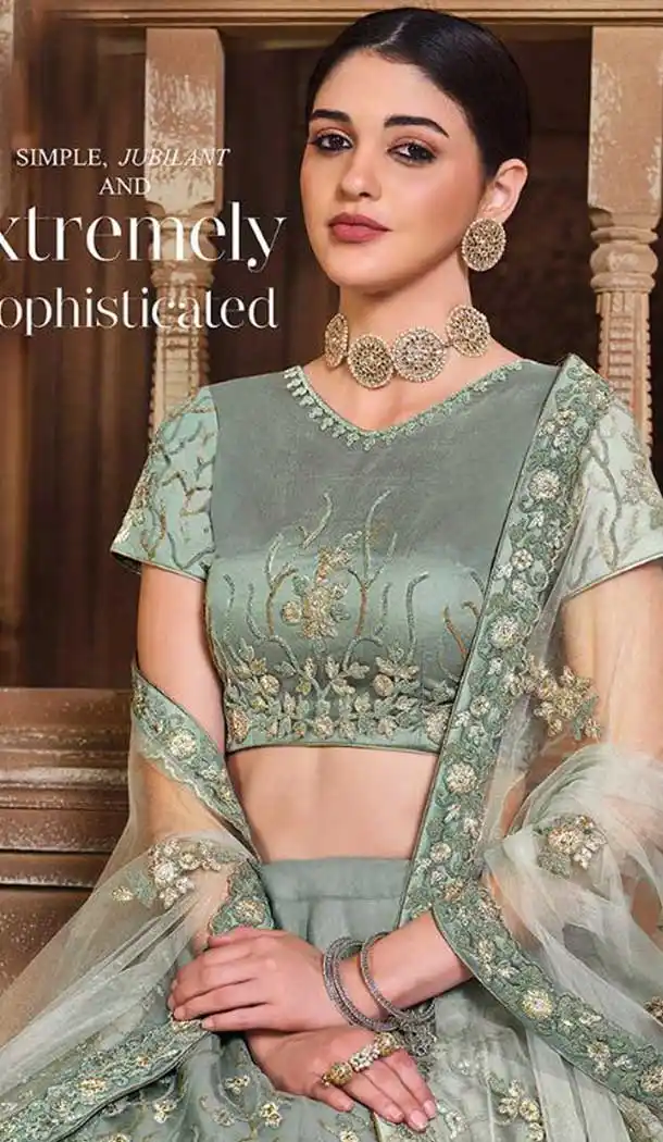 Bluish-Grey Color Net Designer Bridal Wedding Wear Lehenga Choli For Women -9968116678