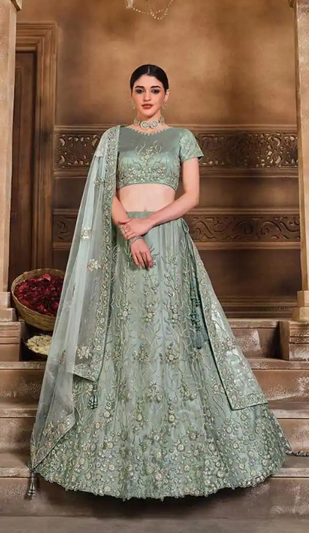 Bluish-Grey Color Net Designer Bridal Wedding Wear Lehenga Choli For Women -9968116678