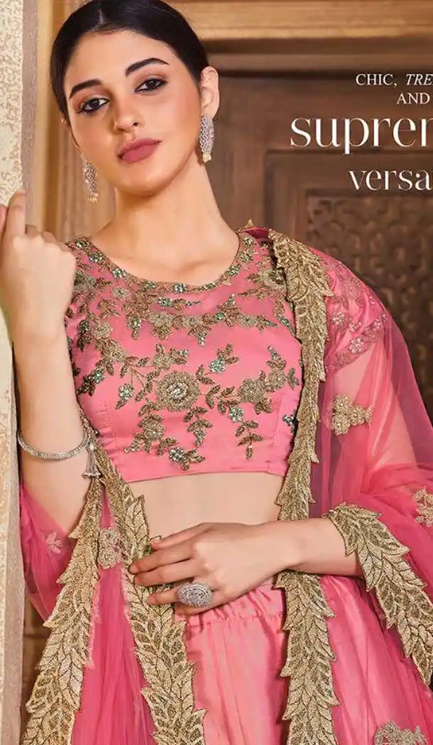 Redish Pink Color Net Designer Bridal Wedding Wear Lehenga Choli For Women -9968116679