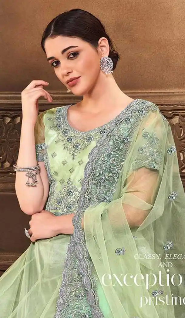 Sea Green Color Net Designer Bridal Wedding Wear Lehenga Choli For Women -9968116681