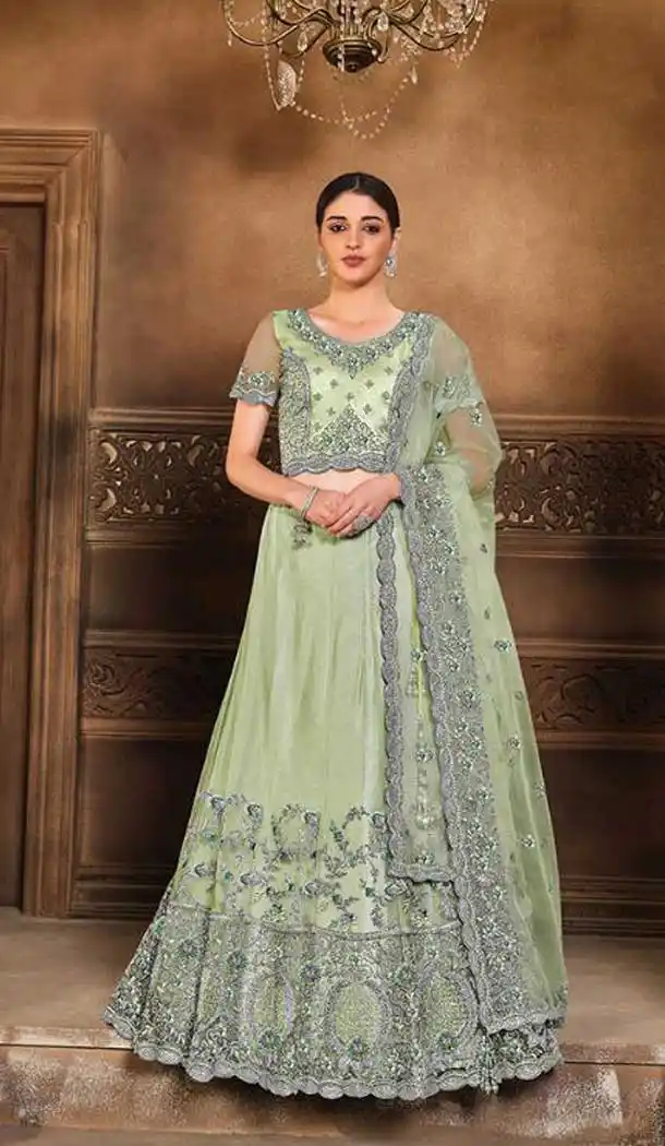 Sea Green Color Net Designer Bridal Wedding Wear Lehenga Choli For Women -9968116681