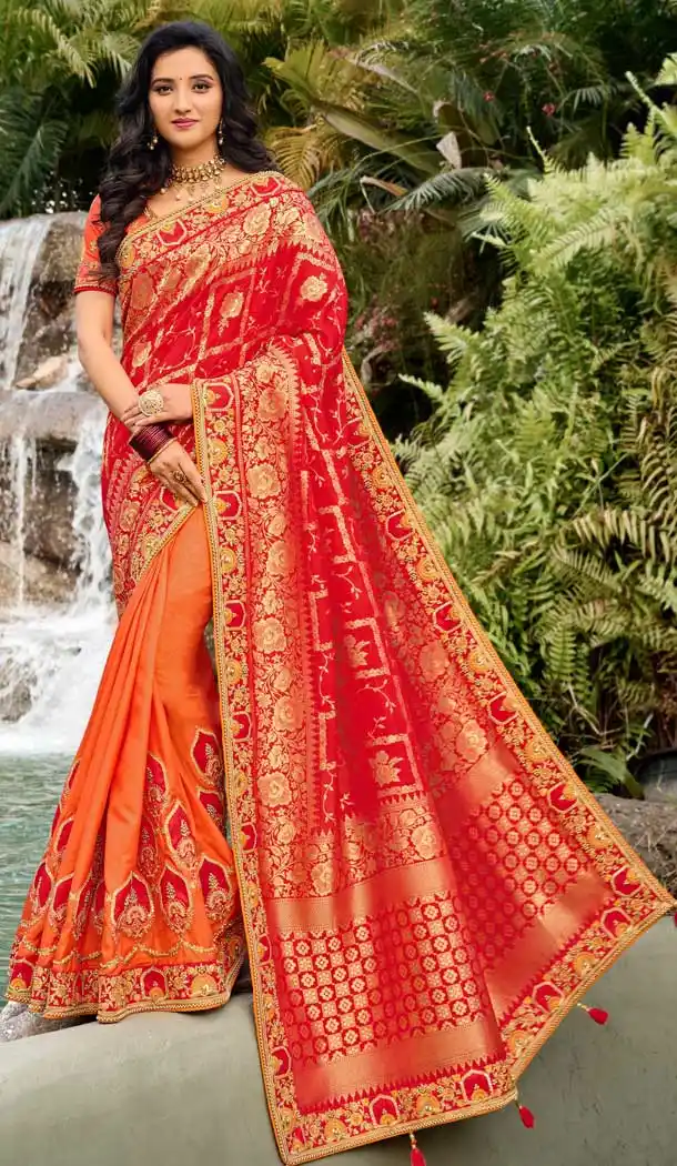 Red Orange Color Silk Traditional Designer Party Wear Saree Blouse -9974116734