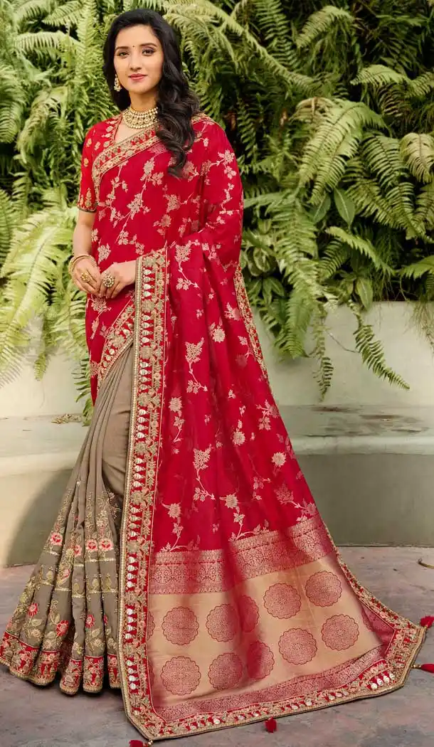 Red Beige Color Silk Traditional Designer Party Wear Saree Blouse -9974116735