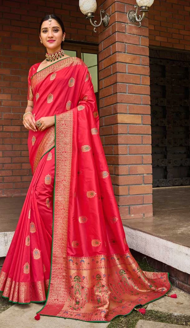 Pink Color Banarasi Silk Jacquard Traditional Party Wear Saree Blouse -9975116741