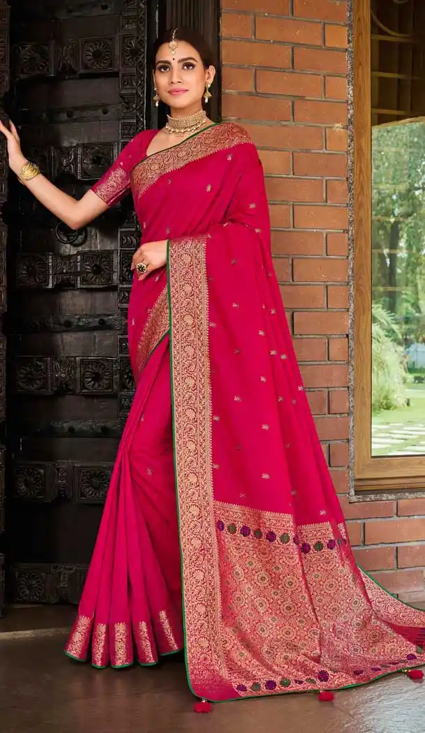 Rani Pink Color Banarasi Silk Jacquard Traditional Party Wear Saree Blouse -9975116747