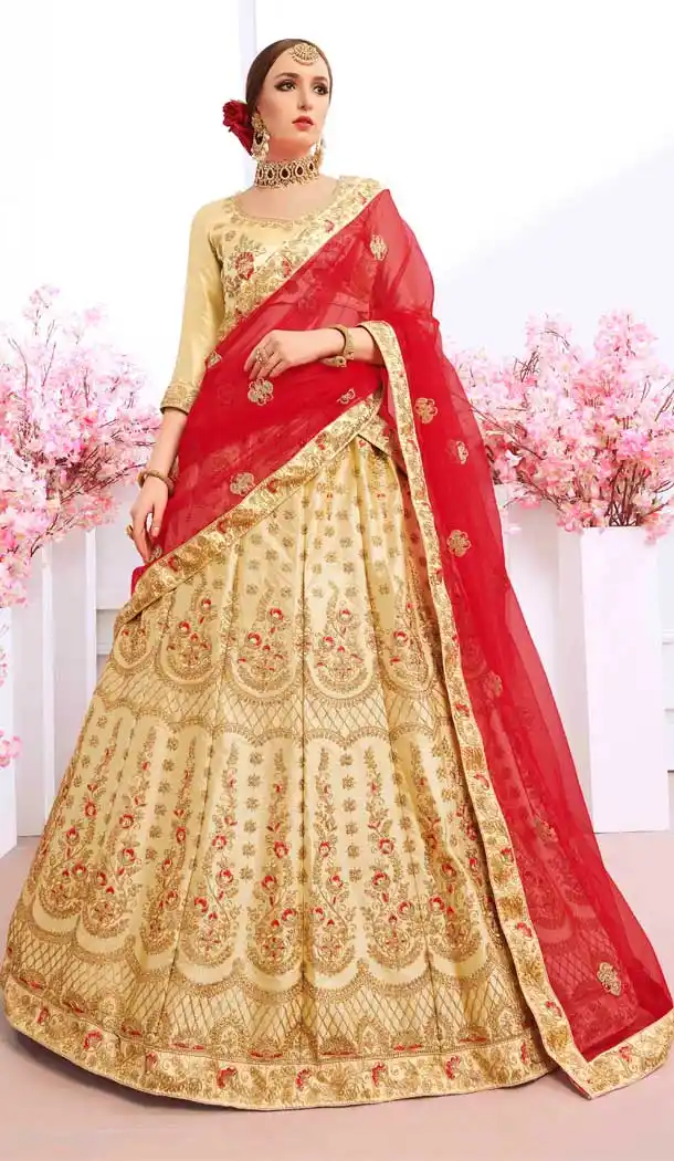Beige Color Silk Designer Traditional Party Wear Lehenga Choli -9971116699