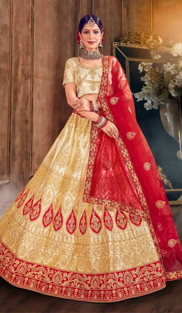 Enigmatic Beige Color Silk Designer Traditional Party Wear Lehenga Choli -9971116701