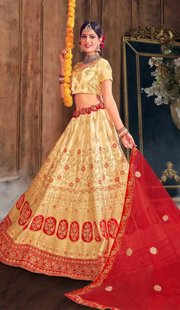 Alluring Beige Color Silk Designer Traditional Party Wear Lehenga Choli -9971116702