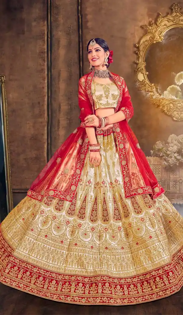 Classy Beige Color Silk Designer Traditional Party Wear Lehenga Choli -9971116703