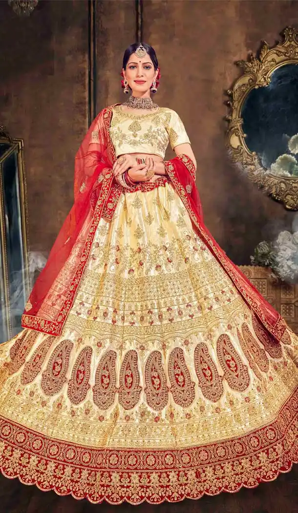 Sparkling Beige Color Silk Designer Traditional Party Wear Lehenga Choli -9971116704