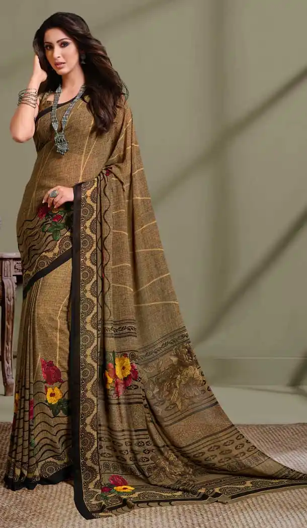 Scintillating Brown Color Georgette Printed Casual Party Wear Saree Blouse -9991116883