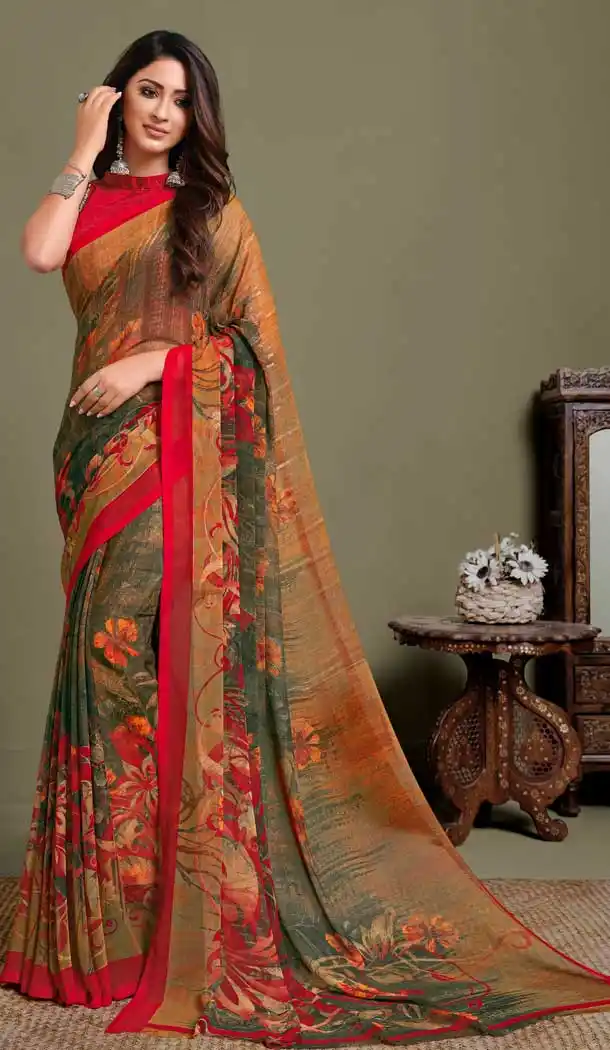 Multi Color Georgette Printed Casual Party Wear Saree Blouse -9991116892