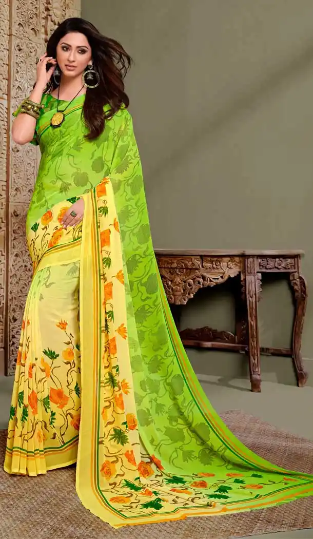 Charming Green Color Georgette Printed Casual Party Wear Saree Blouse -9991116894