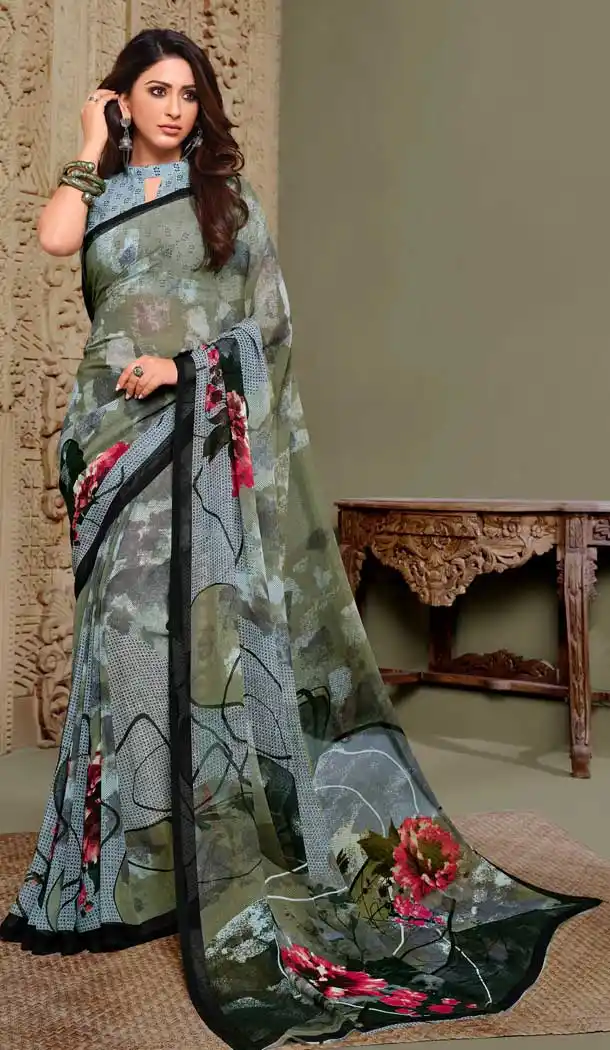 Flamboyant Multi Color Georgette Printed Casual Party Wear Saree Blouse -9991116896