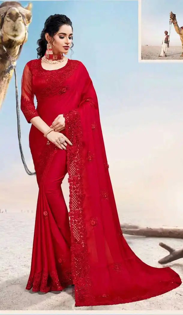Red Color Two Tone Satin Silk Traditional Wear Designer Saree Blouse -9998116967