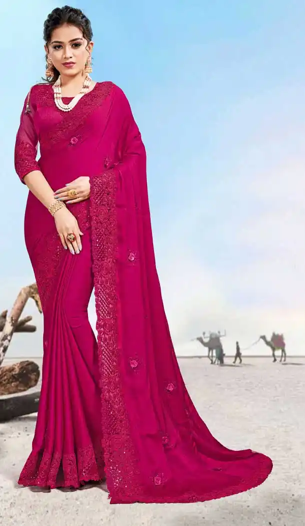 Rani Pink Color Two Tone Satin Silk Traditional Wear Designer Saree Blouse -9998116970