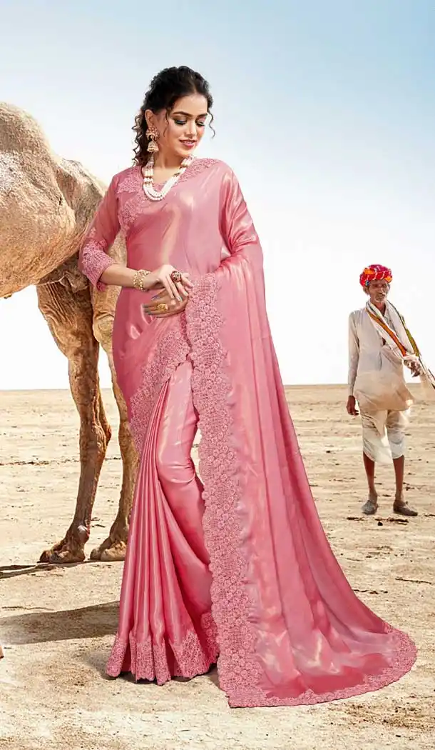 Light Pink Color Satin Georgette Traditional Wear Designer Saree Blouse -9998116971