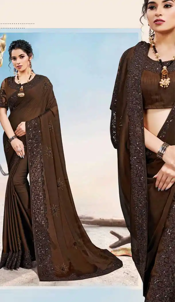 Coffee Color Silk Georgette Traditional Wear Designer Saree Blouse -9998116977
