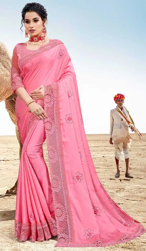 Pink Color Two Tone Silk Satin Traditional Wear Designer Saree Blouse -9998116984