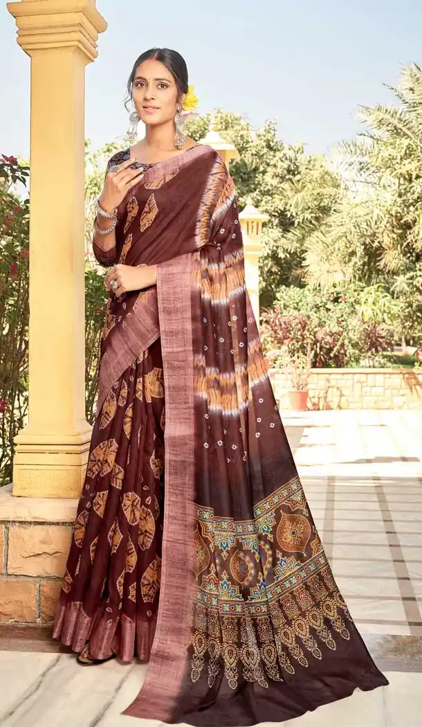 Maroon Color Linen Digital Printed Work Casual Office Party Wear Saree Blouse -018117342