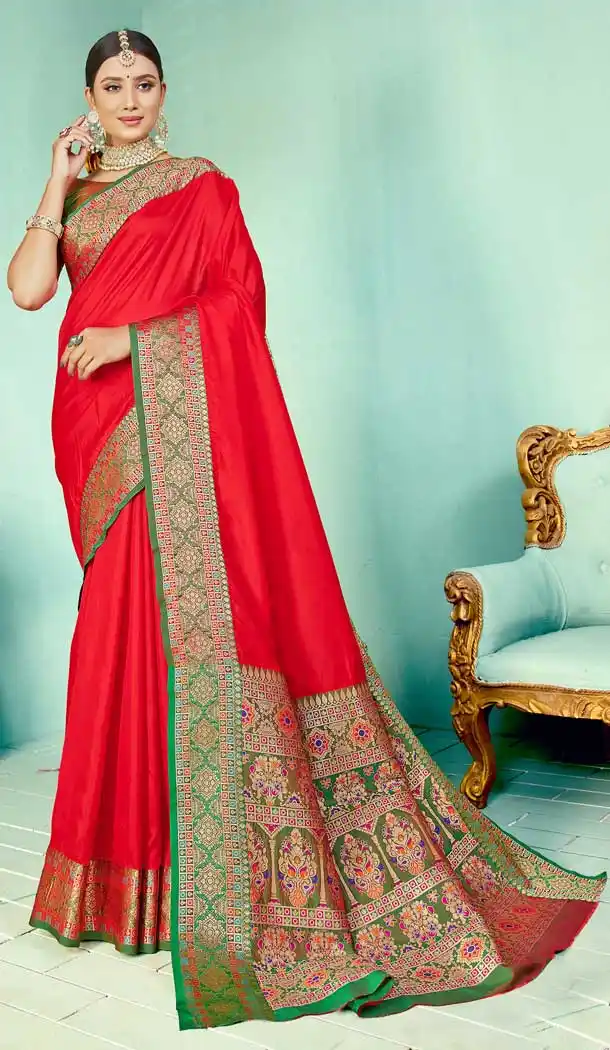 Unique Red Color Paithani Pallu Soft Silk Designer Party Wear Sarees -021117362