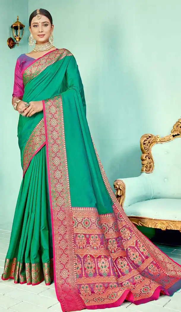 Green Color Paithani Pallu Soft Silk Designer Party Wear Sarees -021117363