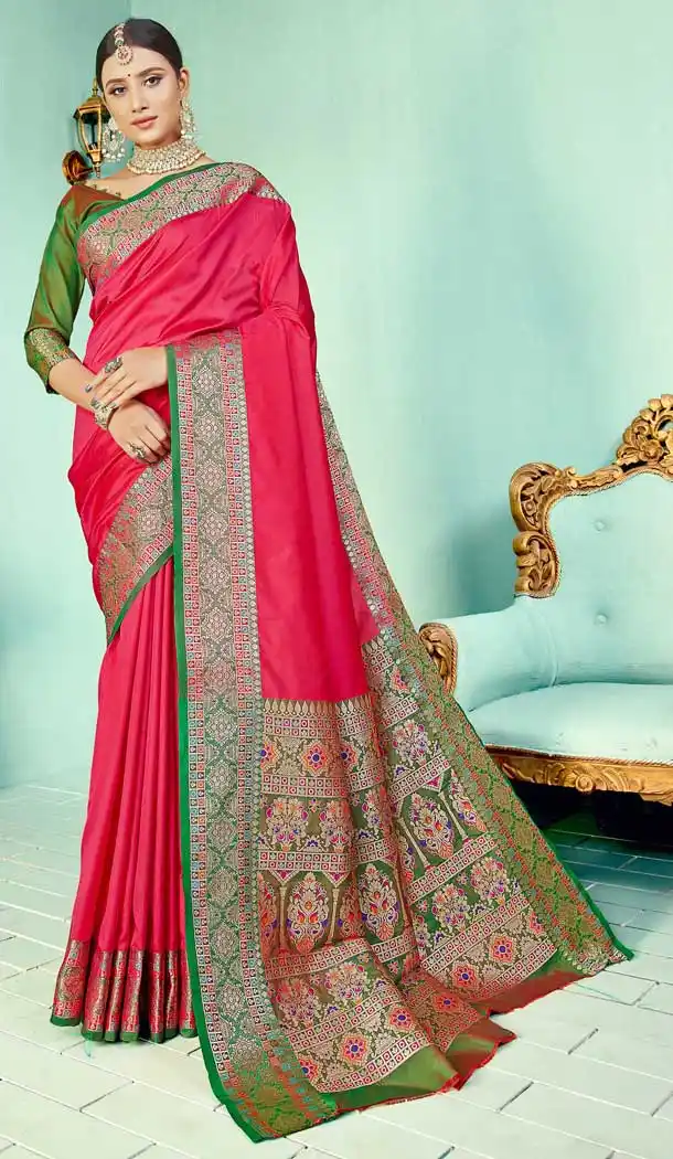 Redish Pink Color Paithani Pallu Soft Silk Designer Party Wear Sarees -021117367