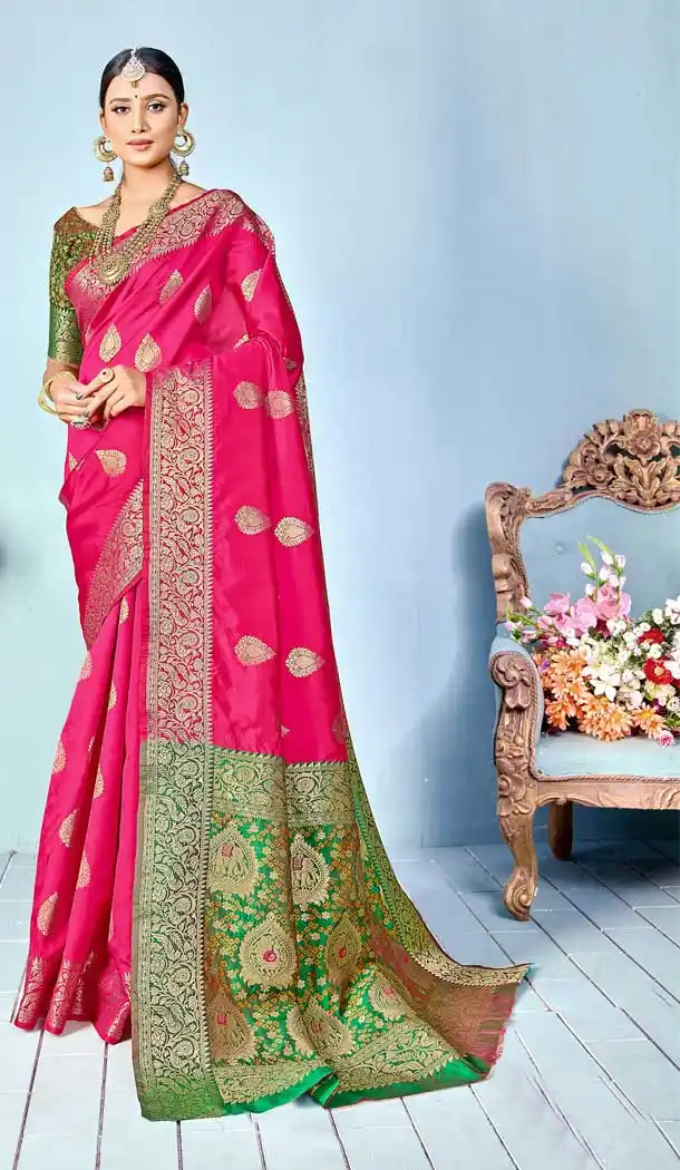 Pink Color Silk Weaving Print Work Casual Party Wear Saree Blouse -022117368