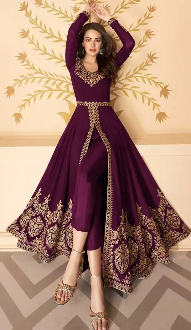 Violet Color Real Georgette Party Wear Indo Western Suit -032117475