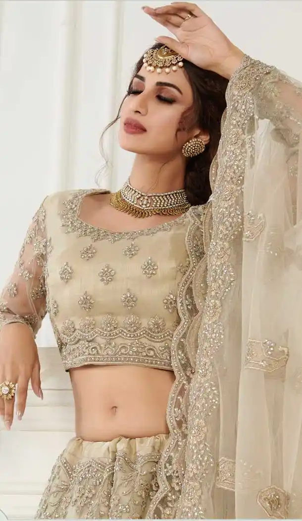 Saga Grey Color Net Designer Bridal Wedding Wear Lehenga Choli -033117481