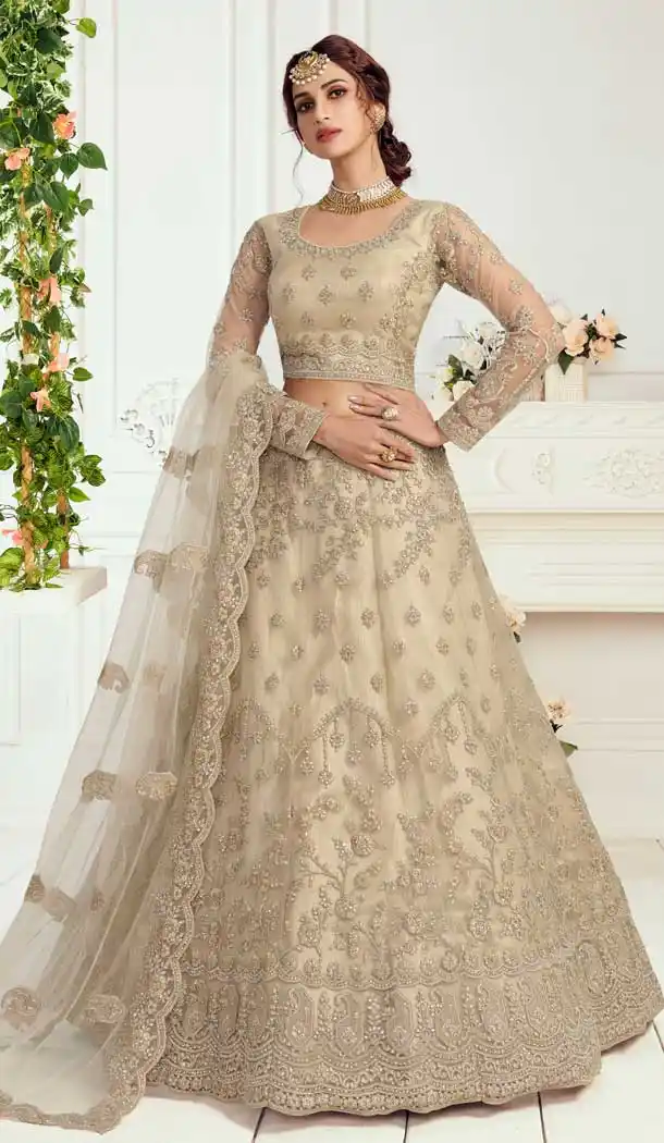 Saga Grey Color Net Designer Bridal Wedding Wear Lehenga Choli -033117481