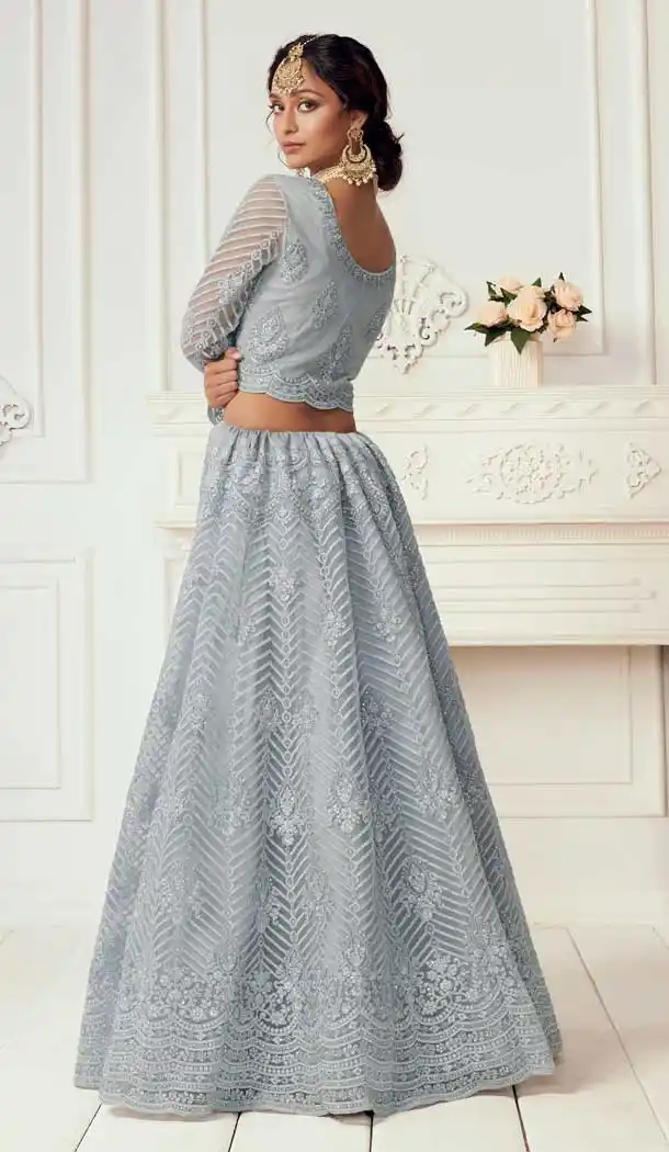 Periwinkle Color Net Designer Bridal Wedding Wear Lehenga Choli -033117482