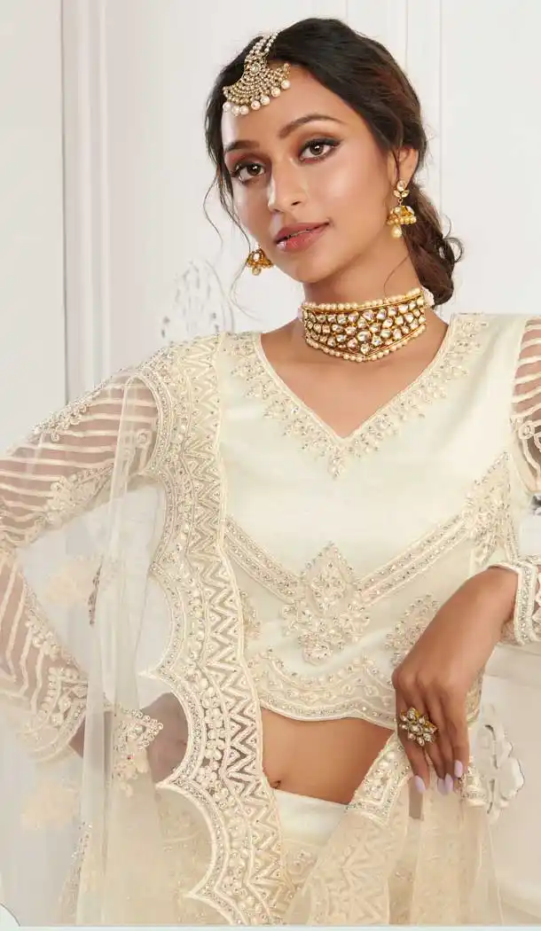 Off White Color Net Designer Bridal Wedding Wear Lehenga Choli -033117483
