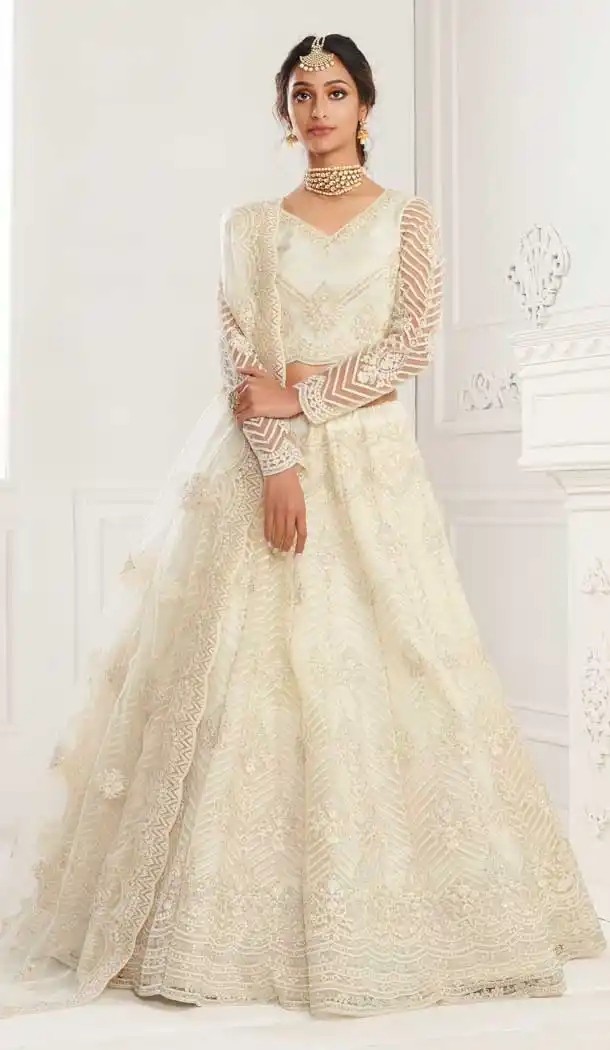 Off White Color Net Designer Bridal Wedding Wear Lehenga Choli -033117483