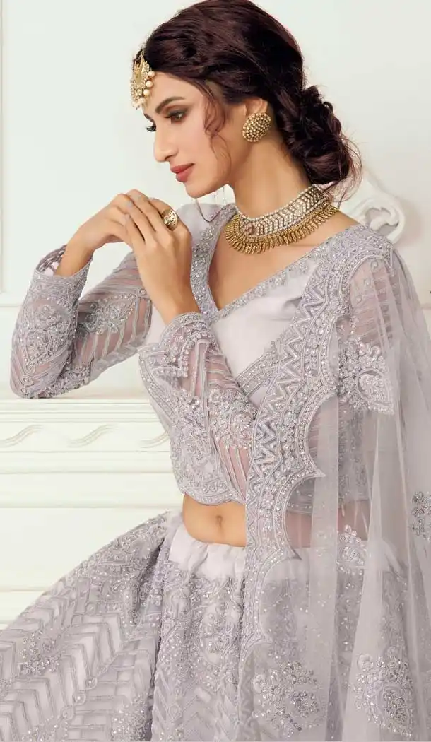 Lavender Color Net Designer Bridal Wedding Wear Lehenga Choli -033117484