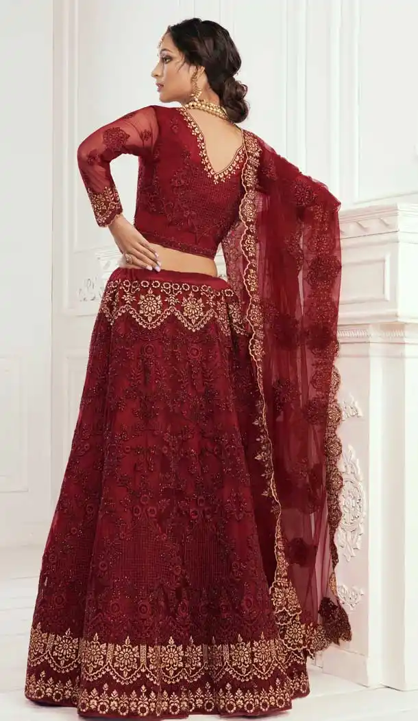 Maroon Color Net Designer Bridal Wedding Wear Lehenga Choli -033117487