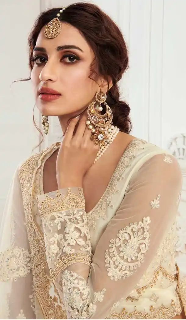 Ivory Color Net Designer Bridal Wedding Wear Lehenga Choli -033117489