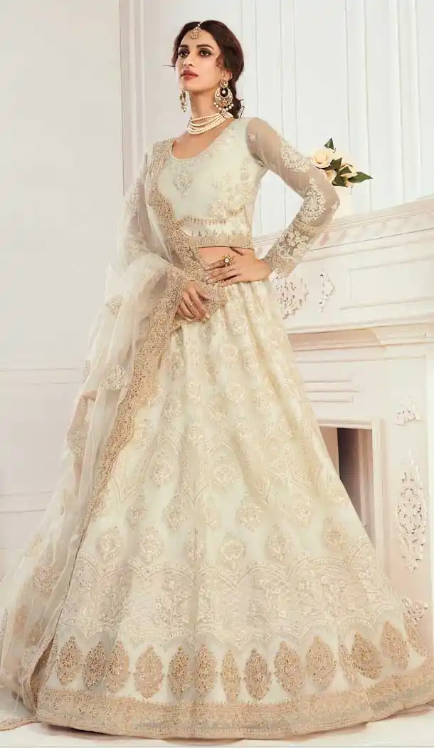 Ivory Color Net Designer Bridal Wedding Wear Lehenga Choli -033117489
