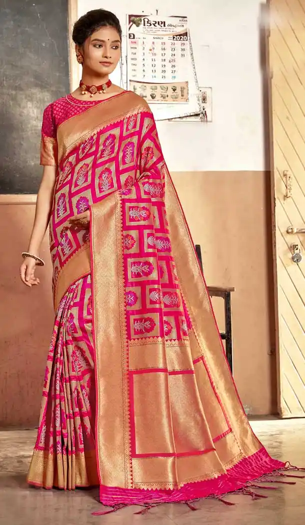Pink Color Banarasi Silk Designer Traditional Wear Saree Blouse -024117393