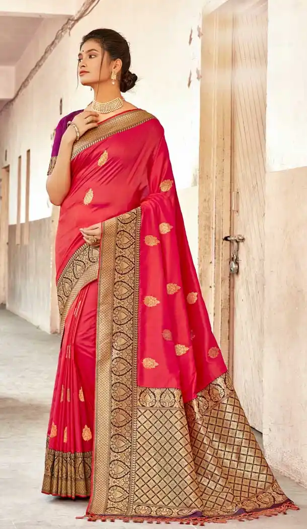 Redish Pink Color Banarasi Silk Designer Traditional Wear Saree Blouse -024117403