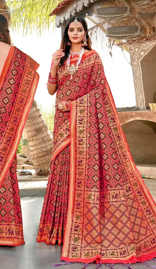 Peach Pink Color Banarasi Silk Traditional Party Wear Saree Blouse -025117409